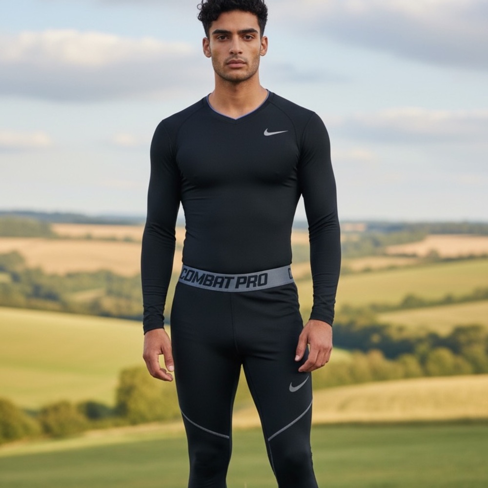 Kids Nike Pro Combat Black and Gray Sportswear Set